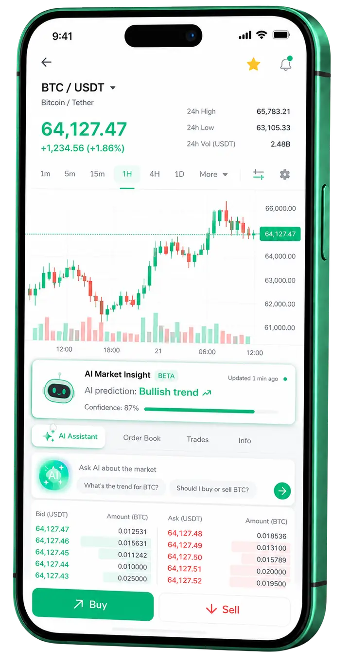Justo Credovia — app móvil Pantalla móvil de trading en Justo Credovia